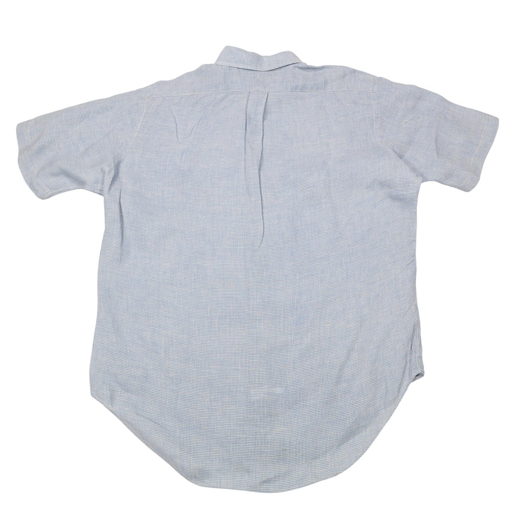 RALPH LAUREN Men's L Blue White Gingham 100% Linen Short Sleeve Button Up Shirt - Picture 5 of 8